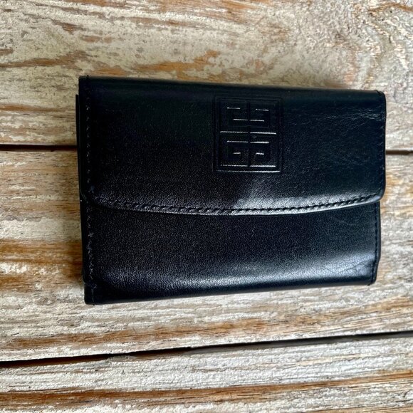 Authentic GIVENCHY Bi-fold Leather Small Wallet Logo Black w Snap Coin UNISEX - Picture 4 of 11